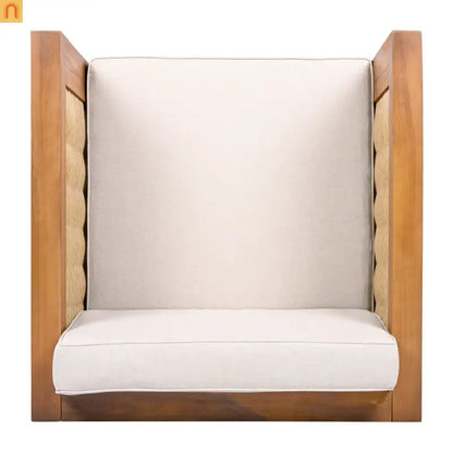 Outdoor Club Chair Acacia Wood Wicker Teak Beige Cushion Set of 2 400 LB
