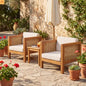 Outdoor Club Chair Acacia Wood Wicker Teak Beige Cushion Set of 2 400 LB