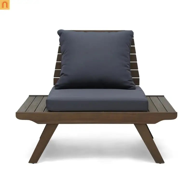 Outdoor Club Chair Acacia Wood Dark Gray Slatted Design Water Resistant