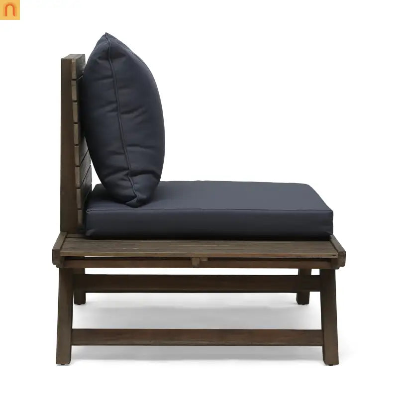 Outdoor Club Chair Acacia Wood Dark Gray Slatted Design Water Resistant