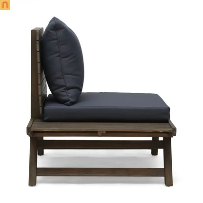 Outdoor Club Chair Acacia Wood Dark Gray Slatted Design Water Resistant