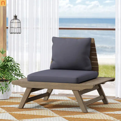 Outdoor Club Chair Acacia Wood Dark Gray Slatted Design Water Resistant