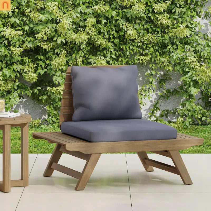 Outdoor Club Chair Acacia Wood Dark Gray Slatted Design Water Resistant