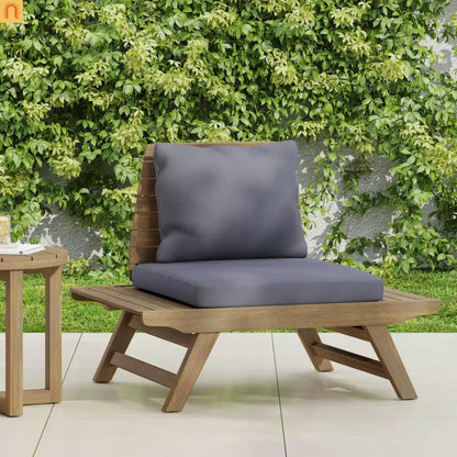 Outdoor Club Chair Acacia Wood Dark Gray Slatted Design Water Resistant