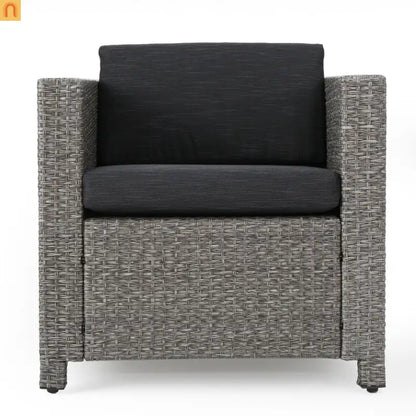 Outdoor Club Chair Faux Rattan Black Cushion Water Resistant Set of 4