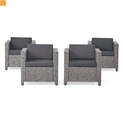 Outdoor Club Chair Faux Rattan Black Cushion Water Resistant Set of 4