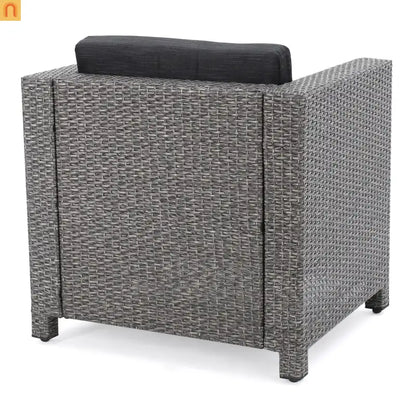 Outdoor Club Chair Faux Rattan Black Cushion Water Resistant Set of 4