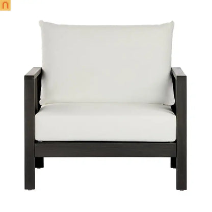 Outdoor Club Chair Acacia Wood Textilene Dark Gray White Cushion