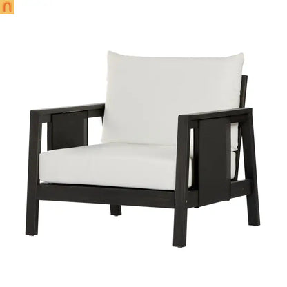 Outdoor Club Chair Acacia Wood Textilene Dark Gray White Cushion