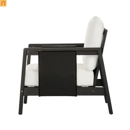Outdoor Club Chair Acacia Wood Textilene Dark Gray White Cushion