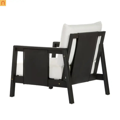 Outdoor Club Chair Acacia Wood Textilene Dark Gray White Cushion