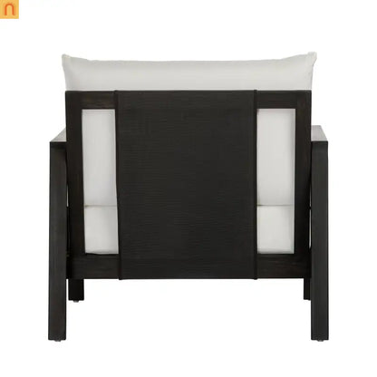 Outdoor Club Chair Acacia Wood Textilene Dark Gray White Cushion