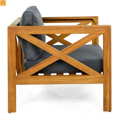 Outdoor Club Chair Set Acacia Wood Teak Dark Gray Cushions Set of 2