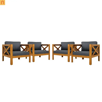 Outdoor Club Chair Set Acacia Wood Teak Dark Gray Cushions Set of 2