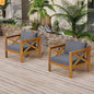 Outdoor Club Chair Set Acacia Wood Teak Dark Gray Cushions Set of 2