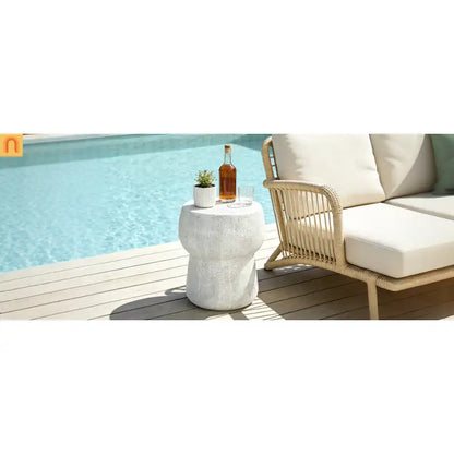 Outdoor Side Table MGO Cement Double Barrel Gray Weatherproof 21 LB