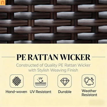 5 Piece PE Rattan Outdoor Sectional Set Brown Cream
