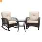 Outdoor Bistro Set PE Wicker Rocker Brown 3 Piece