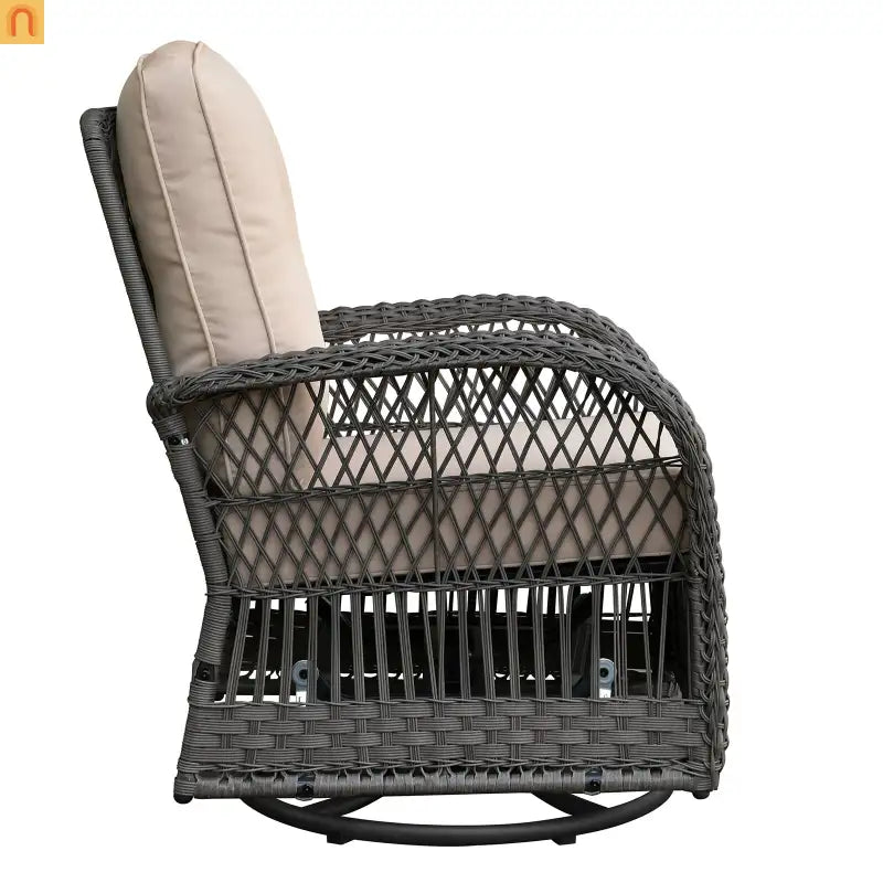 Outdoor Conversation Set Wicker Rocking Swivel Gray Glass Table 3 Piece