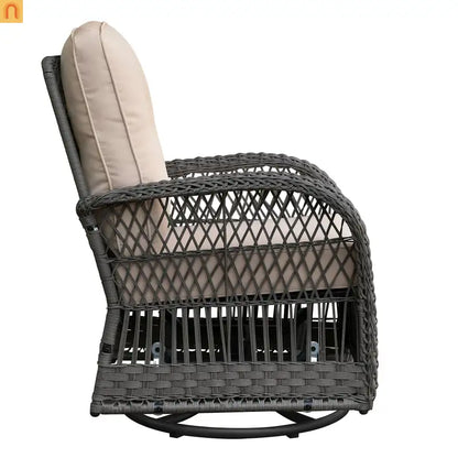 Outdoor Conversation Set Wicker Rocking Swivel Gray Glass Table 3 Piece