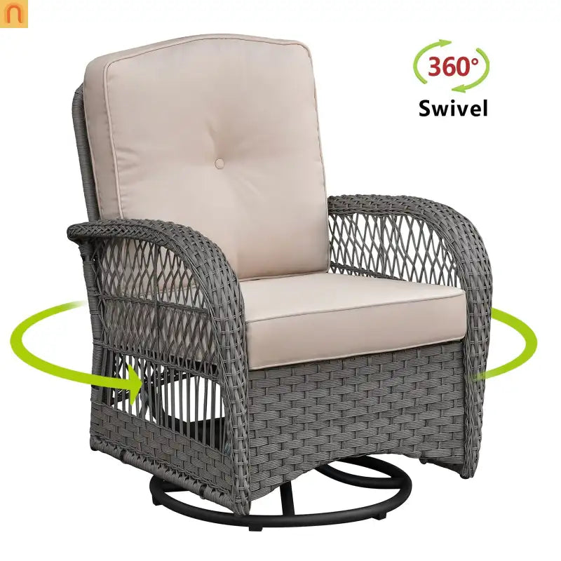 Outdoor Conversation Set Wicker Rocking Swivel Gray Glass Table 3 Piece