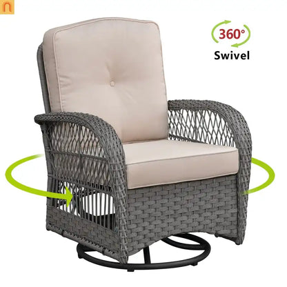 Outdoor Conversation Set Wicker Rocking Swivel Gray Glass Table 3 Piece