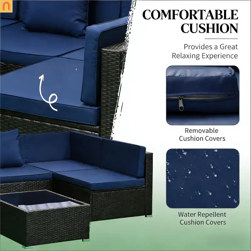 Outdoor 7 Piece PE Rattan Sectional Sofa Set Dark Blue