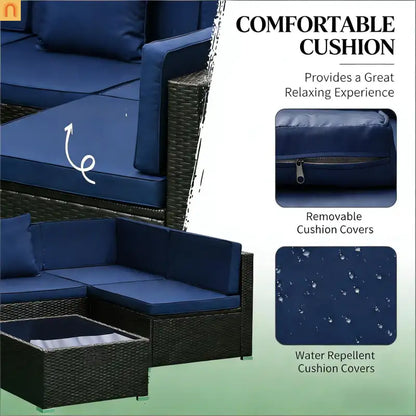 Outdoor 7 Piece PE Rattan Sectional Sofa Set Dark Blue