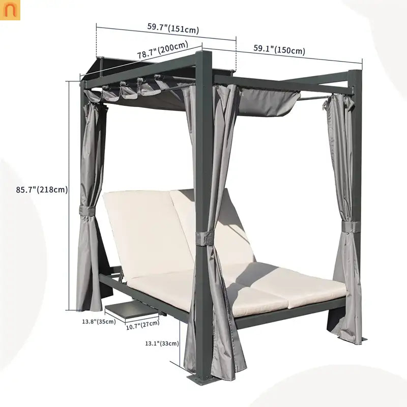Outdoor Double Chaise Lounge Daybed Aluminum Retractable Canopy