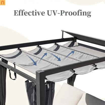 Outdoor Double Chaise Lounge Daybed Aluminum Retractable Canopy