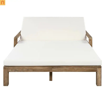 Outdoor Daybed Farmhouse Acacia Wood Beige Cushion Adjustable Poolside