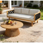 Outdoor Daybed Set Acacia Wood Teak 3 Seater Light Gray Rope Table