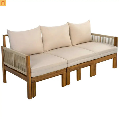 Outdoor Daybed Sofa Bed Acacia Wood Natural Brown Convertible Rope