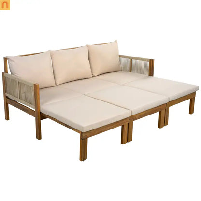 Outdoor Daybed Sofa Bed Acacia Wood Natural Brown Convertible Rope