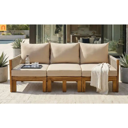 Outdoor Daybed Sofa Bed Acacia Wood Natural Brown Convertible Rope
