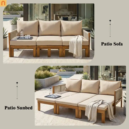 Outdoor Daybed Sofa Bed Acacia Wood Natural Brown Convertible Rope