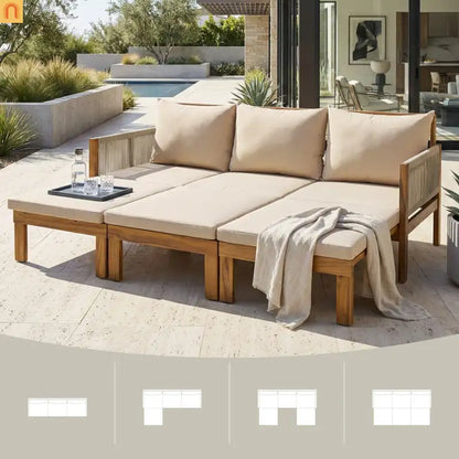 Outdoor Daybed Sofa Bed Acacia Wood Natural Brown Convertible Rope