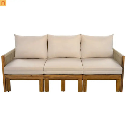 Outdoor Daybed Sofa Bed Acacia Wood Natural Brown Convertible Rope