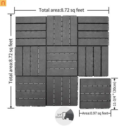 Outdoor Deck Tiles Interlocking Plastic Dark Gray 12x12