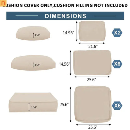 Outdoor Cushion Replacement Set Polyester Beige 14 Piece