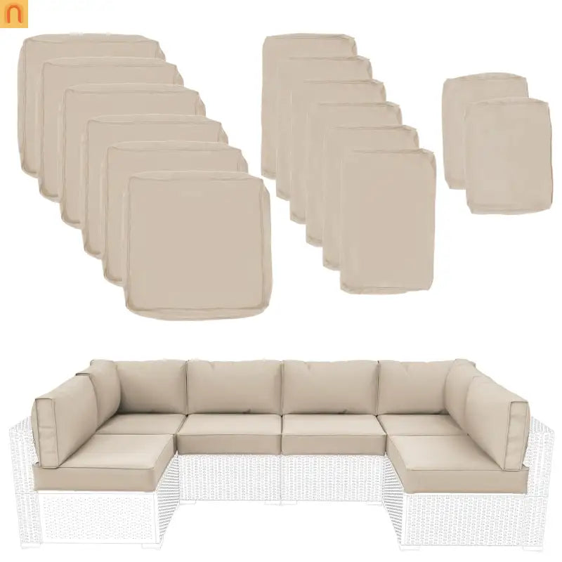 Outdoor Cushion Replacement Set Polyester Beige 14 Piece