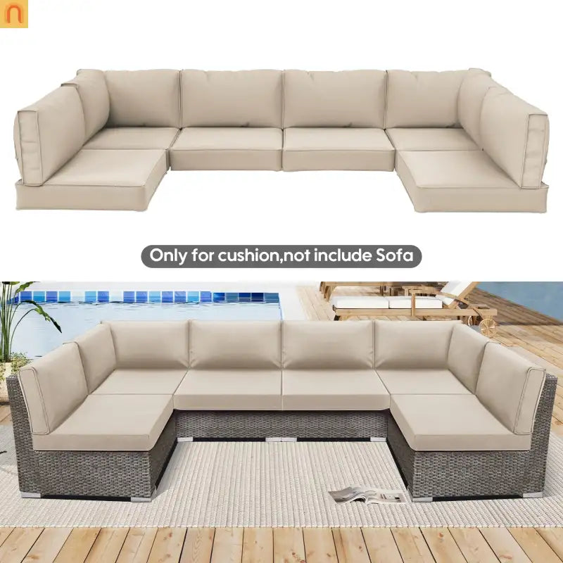 Outdoor Cushion Replacement Set Polyester Beige 14 Piece
