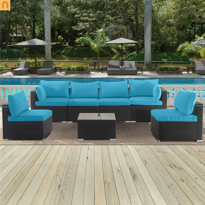Outdoor Cushion Set 14 Piece Sectional Sky Blue