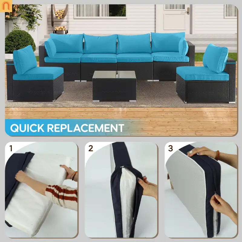 Outdoor Cushion Set 14 Piece Sectional Sky Blue