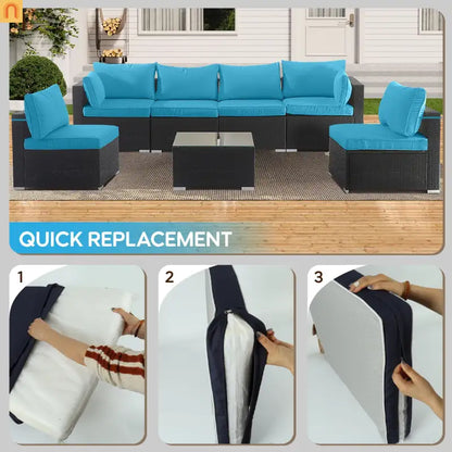 Outdoor Cushion Set 14 Piece Sectional Sky Blue