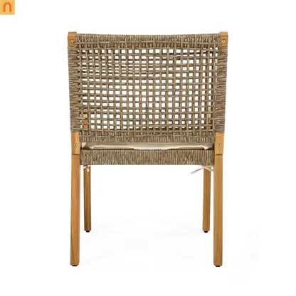 Outdoor Dining Chair Acacia Wood Wicker Teak Brown Cream Cushion 400 LB