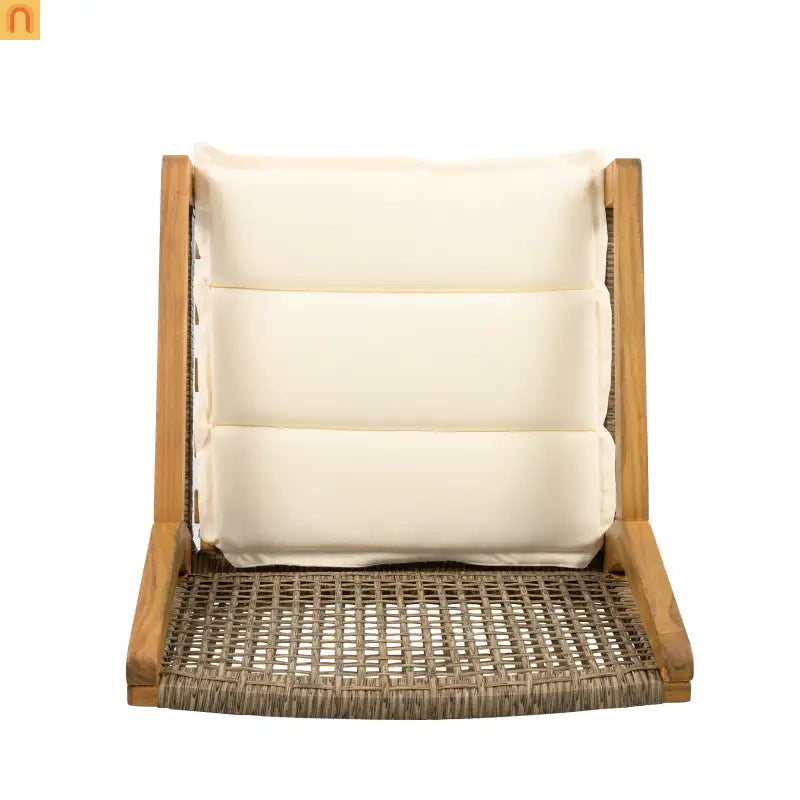 Outdoor Dining Chair Acacia Wood Wicker Teak Brown Cream Cushion 400 LB