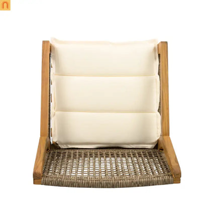 Outdoor Dining Chair Acacia Wood Wicker Teak Brown Cream Cushion 400 LB