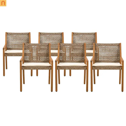 Outdoor Dining Chair Acacia Wood Wicker Teak Brown Cream Cushion 400 LB