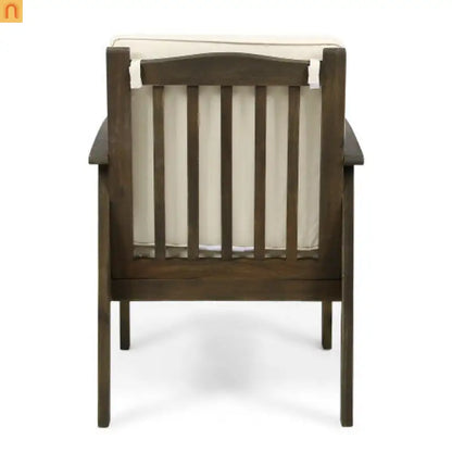 Outdoor Dining Chair Set 4 Acacia Wood Gray Cushion
